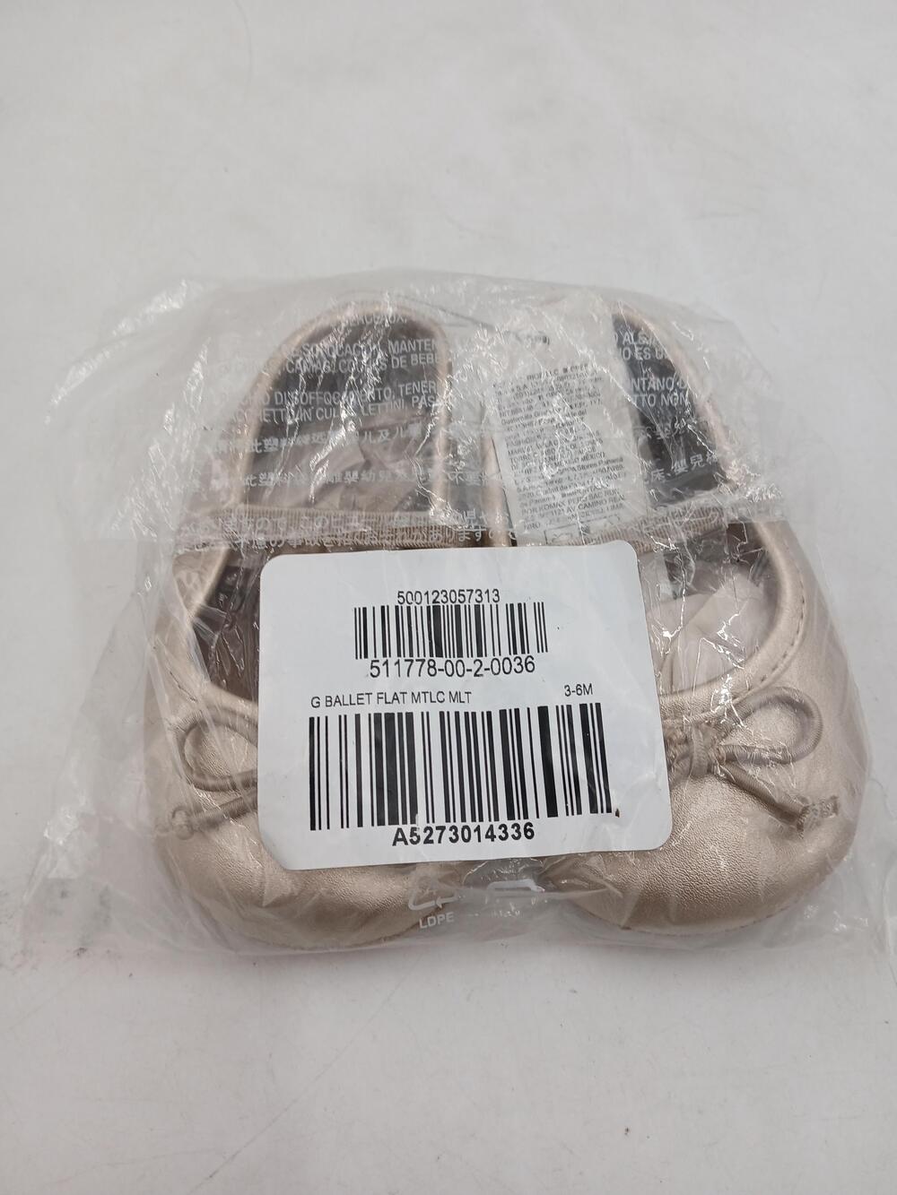 Baby Ballet Flat Shoes Girls Size 2 3-6M Gold Metallic Bow Slip On Party New